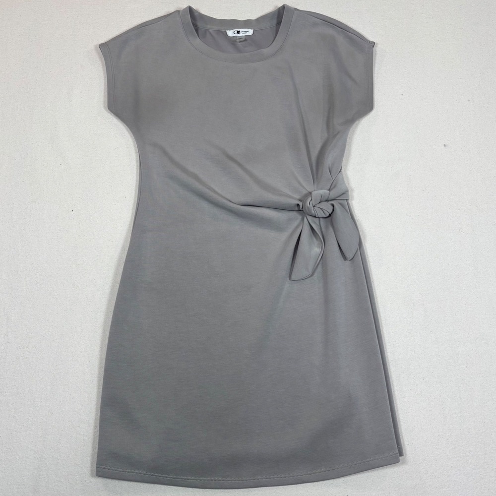 Cable & Gauge Luxury Sport Gray Side Tie Knot Knit Dress Womens Short Sleeve S